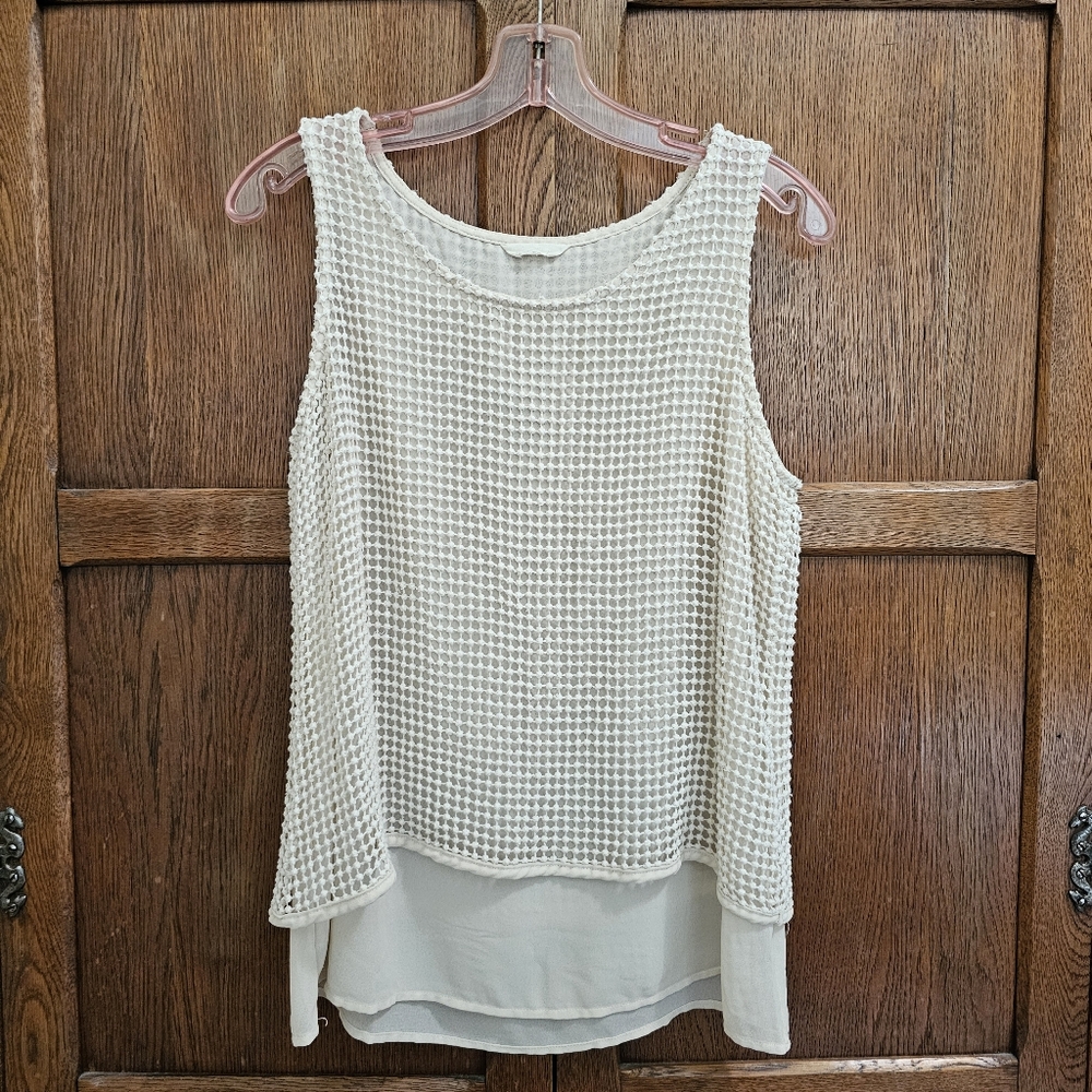 #059 ADIVA | Beige Sleeveless Top with Boho Net Overlay  - Large